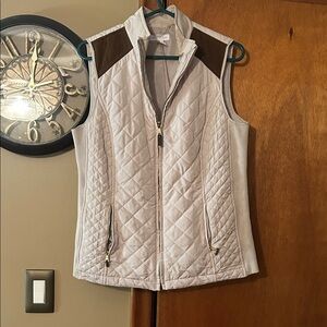 Charter Club Cream Quilted Vest with Brown Details Medium